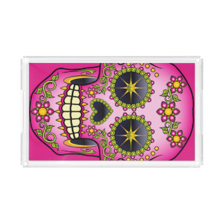 Sugar Skull Magenta Floral Acrylic Tray