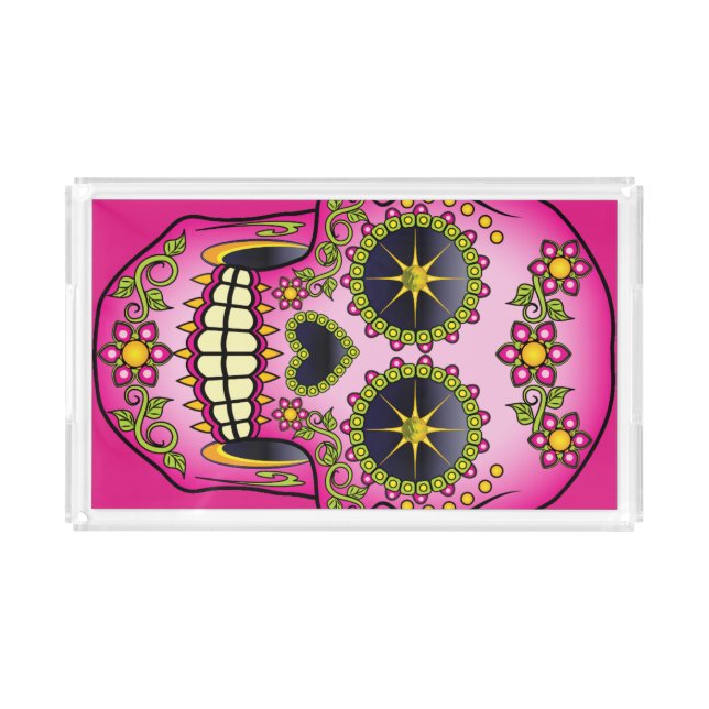 Sugar Skull Magenta Floral Acrylic Tray (Front)