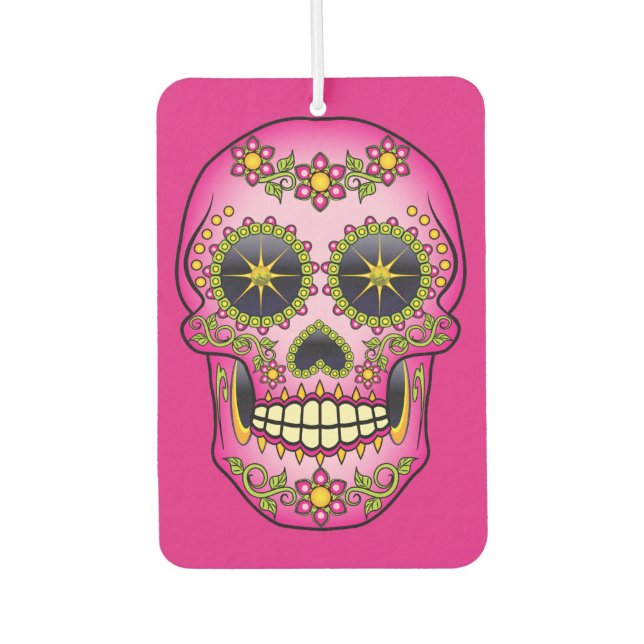Sugar Skull Magenta Floral Air Freshener (Front)