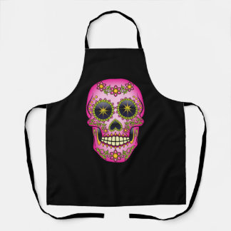 Sugar Skull Magenta Floral Apron