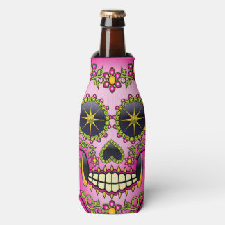 Sugar Skull Magenta Floral Bottle Cooler