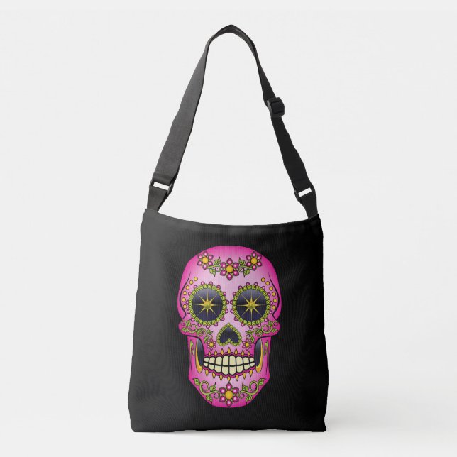 Sugar Skull Magenta Floral Crossbody Bag (Front)