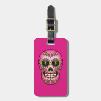 Sugar Skull Magenta Floral Luggage Tag