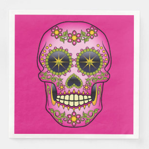 Sugar Skull Magenta Floral Paper Dinner Napkins