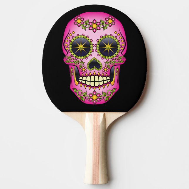Sugar Skull Magenta Floral Ping-Pong Paddle (Front)