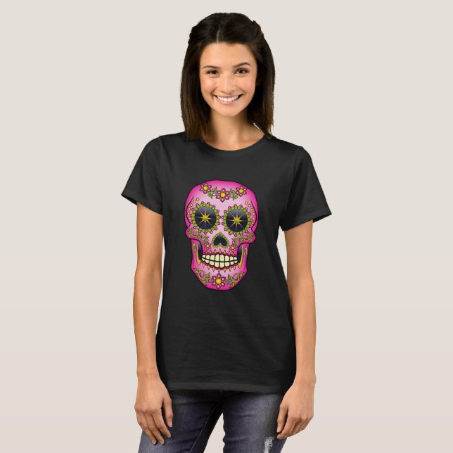 Sugar Skull Magenta Floral T-Shirt (Front Full)