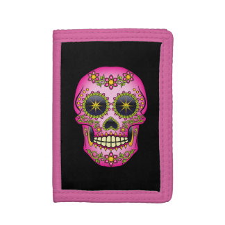 Sugar Skull Magenta Floral Tri-fold Wallet