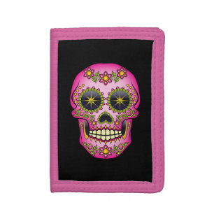 Sugar Skull Magenta Floral Trifold Wallet