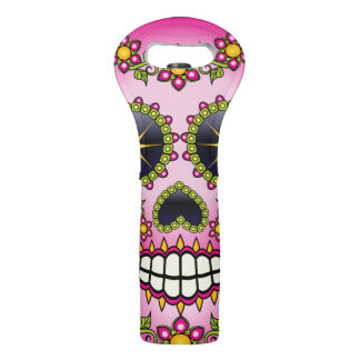 Sugar Skull - Magenta Floral Wine Bag