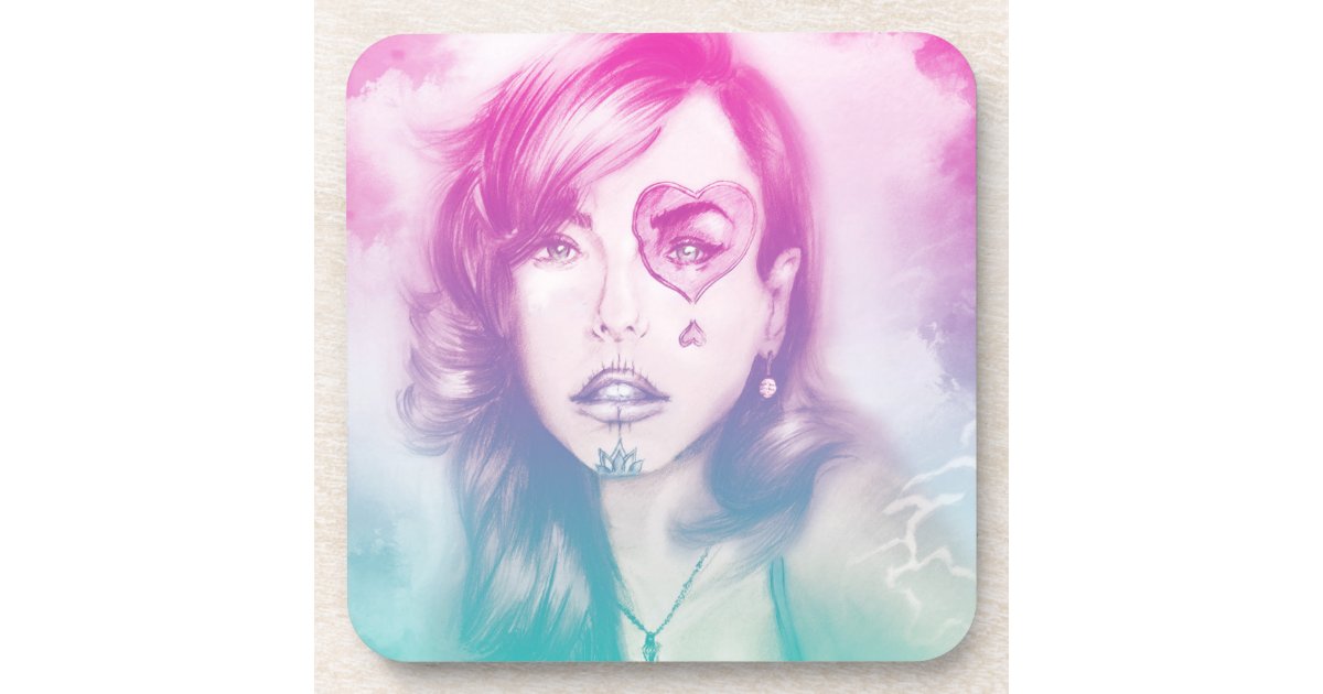 Sugar Skull Makeup Girl 6 Plastic Coasters Set Zazzle Com,Drawing Kawaii Drawing Cute Girl Cartoon