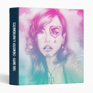 Sugar Skull Makeup Girl, Colorful Abstract Pop Art 3 Ring Binder