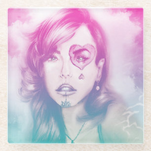 Sugar Skull Makeup Pretty Girl,  Glass Coaster