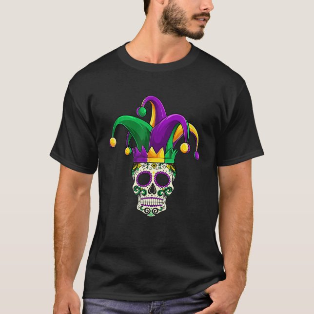 Sugar Skull Mardi Gras , Jester Costume Men Women T-Shirt (Front)