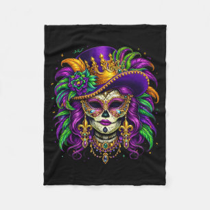 Sugar skull mardi gras women girls kids carnival fleece blanket