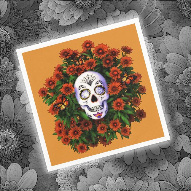 Sugar Skull Marigold Dia de Los Muertos Halloween  Napkins (Creator Uploaded)