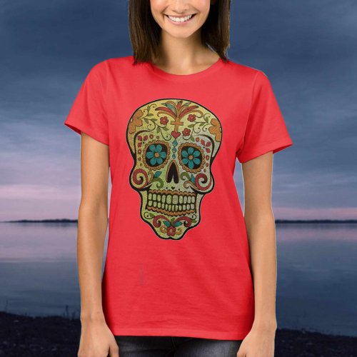 Sugar Skull Mexican Art Style T_Shirt