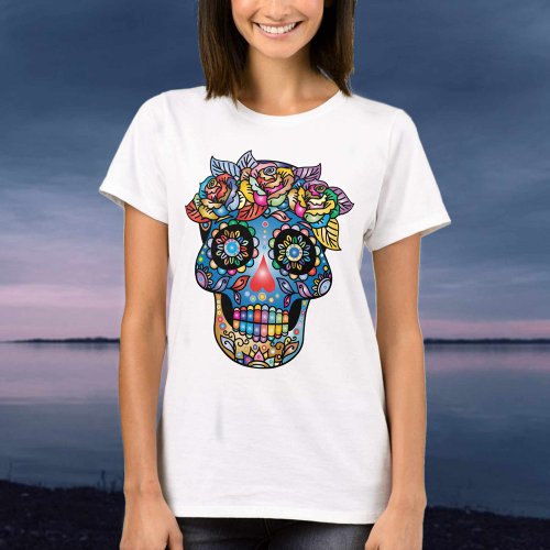 Sugar Skull Mexican Art Style T_Shirt