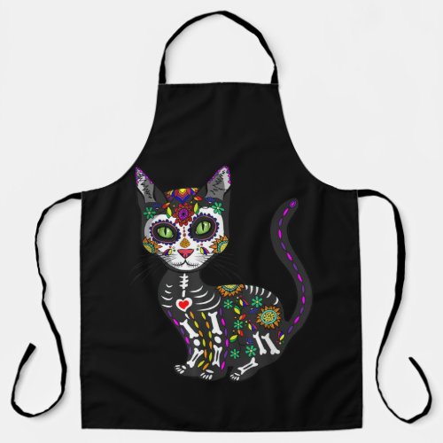 Sugar Skull Mexican Cat Halloween Day Of The Dead Apron