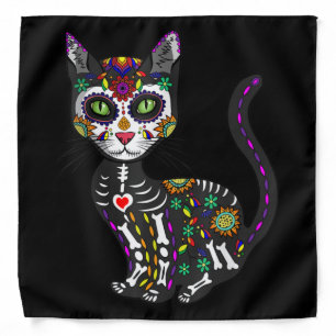Sugar Skull Mexican Cat Halloween Day Of The Dead Bandana