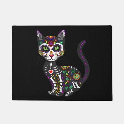 Sugar Skull Mexican Cat Halloween Day Of The Dead Doormat