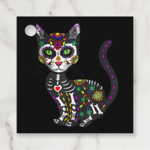 Sugar Skull Mexican Cat Halloween Day Of The Dead Favor Tags
