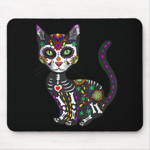 Sugar Skull Mexican Cat Halloween Day Of The Dead Mouse Pad