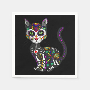 Sugar Skull Mexican Cat Halloween Day Of The Dead Napkins