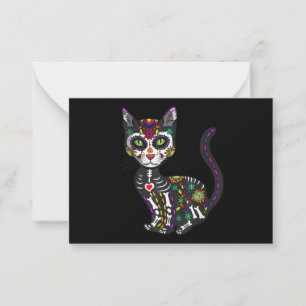 Sugar Skull Mexican Cat Halloween Day Of The Dead Note Card
