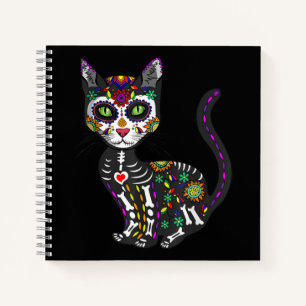 Sugar Skull Mexican Cat Halloween Day Of The Dead Notebook