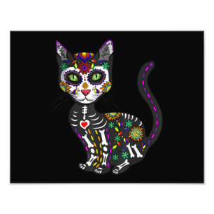 Sugar Skull Mexican Cat Halloween Day Of The Dead Photo Print