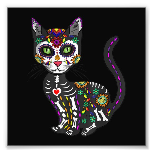 Sugar Skull Mexican Cat Halloween Day Of The Dead Photo Print (Front)