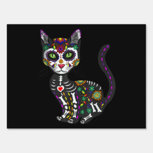 Sugar Skull Mexican Cat Halloween Day Of The Dead Sign