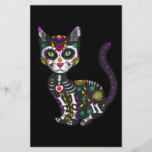 Sugar Skull Mexican Cat Halloween Day Of The Dead Stationery