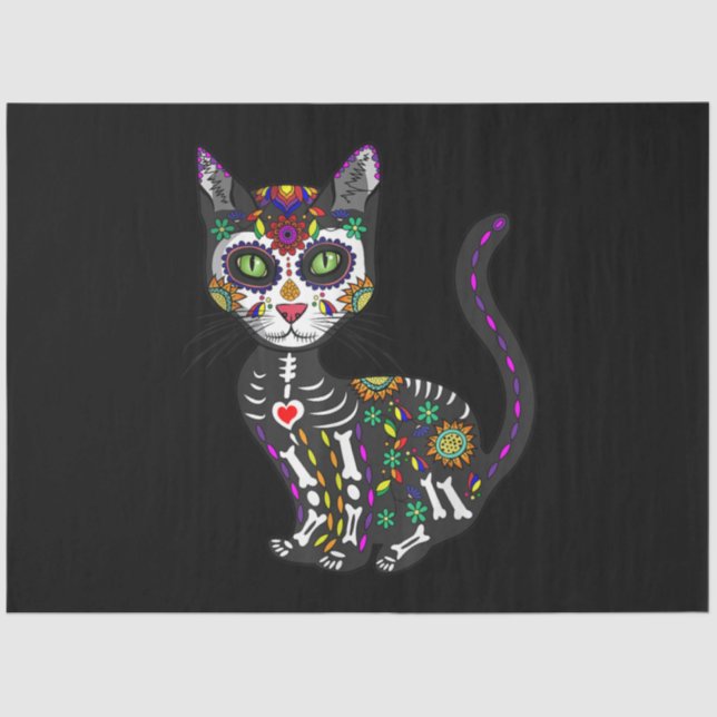 Sugar Skull Mexican Cat Halloween Day Of The Dead Tissue Paper (Front)