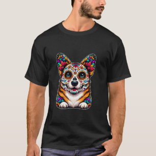 Sugar Skull Mexican Corgi Bone Halloween Day Of De T-Shirt
