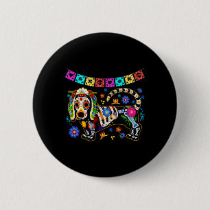 Sugar Skull Mexican Dachshund Bone Halloween Day O Button
