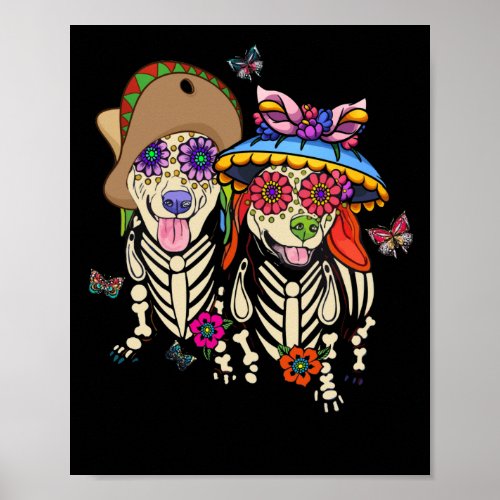 Sugar Skull Mexican Dachshund Bone Halloween Day O Poster