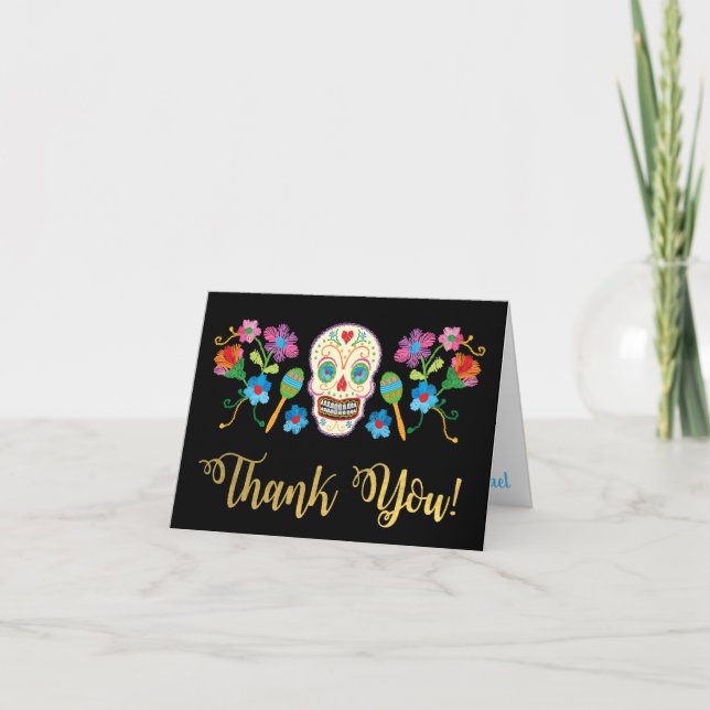 Sugar Skull Mexican Fiesta thank you note cards (Front)