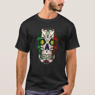 Sugar Skull Mexican Flag Day of Dead Mexico Cinco T-Shirt