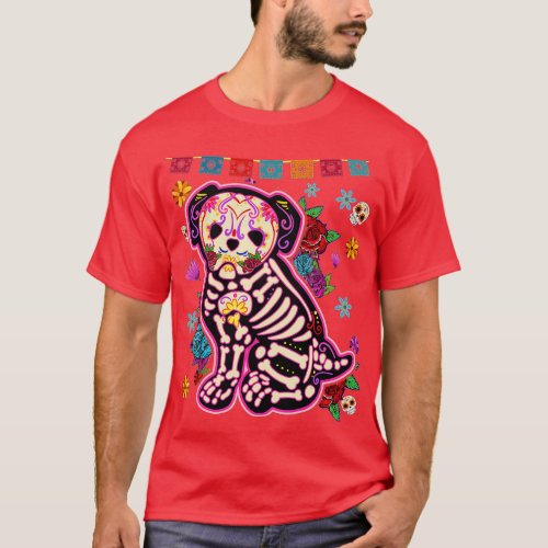 Sugar Skull Mexican Pugs Bone Halloween Day Of Dea T_Shirt