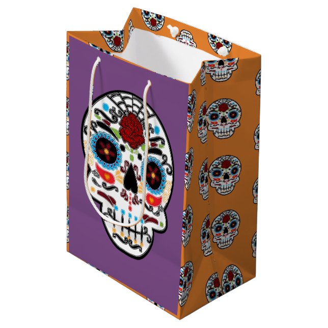 Sugar Skull Mexican Spanish Skeleton Party Medium Gift Bag (Front Angled)