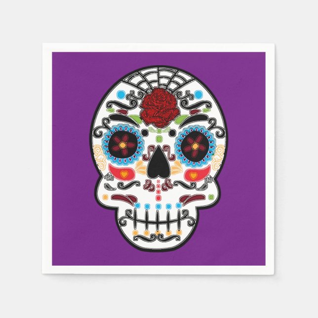 Sugar Skull Mexican Spanish Skeleton Party Napkins (Front)