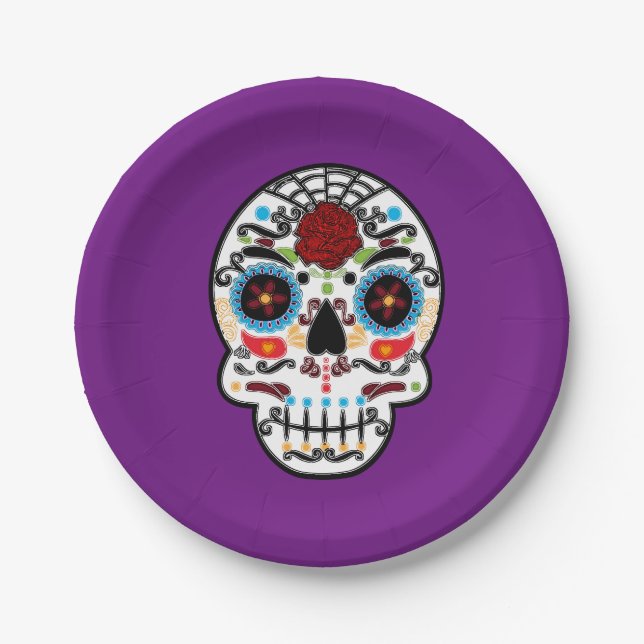 Sugar Skull Mexican Spanish Skeleton Party Paper Plates (Front)