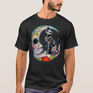 Sugar Skull Moon Cat Mexican Day of Dead Dia De Lo T-Shirt