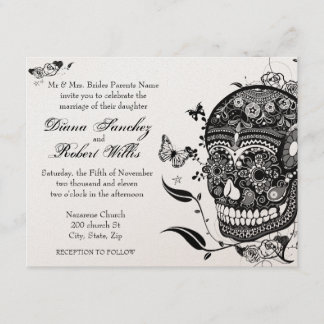 Sugar Skull Muertes on Gold Metallic Paper Invitation
