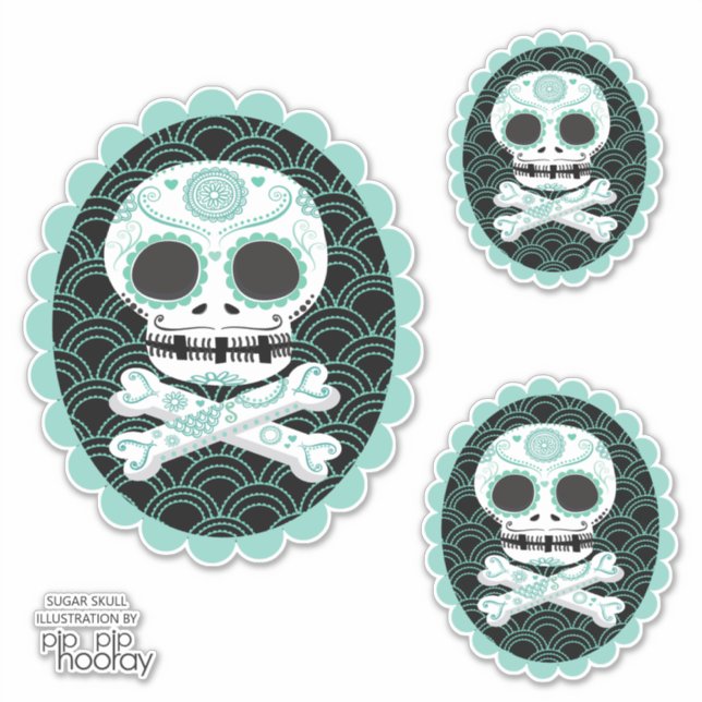 Sugar Skull n Crossbones Cameo Tattoo Cut Sticker (Front)