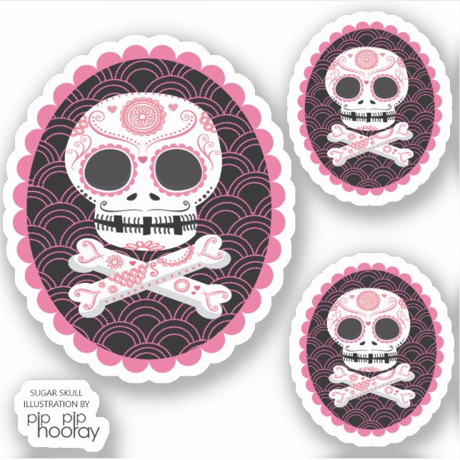 Sugar Skull n Crossbones Cameo Tattoo Cut Sticker (Front)