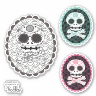 Sugar Skull n Crossbones Day Dead Cameo Tattoo Cut Sticker