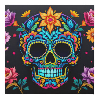 Sugar Skull N Roses Faux Canvas Print