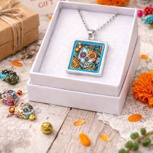 Sugar Skull Necklace Colorful Day of the Dead